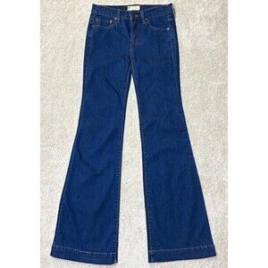 Free People Women's Size 27 dark wash flared blue jeans stretch 5-pocket